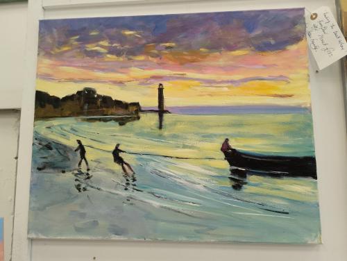 Hauling of the Boats at Hornfleur after Monet